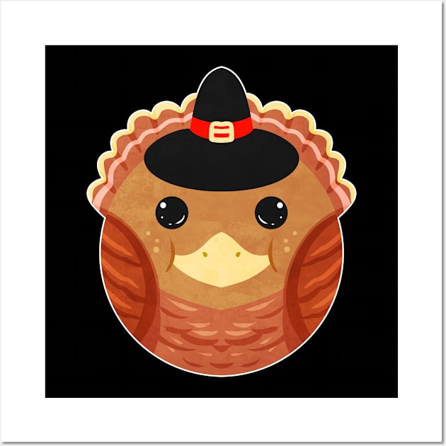 Circle Round Turkey With Pilgrims Hat For Thanksgiving Wall Art by SinBle